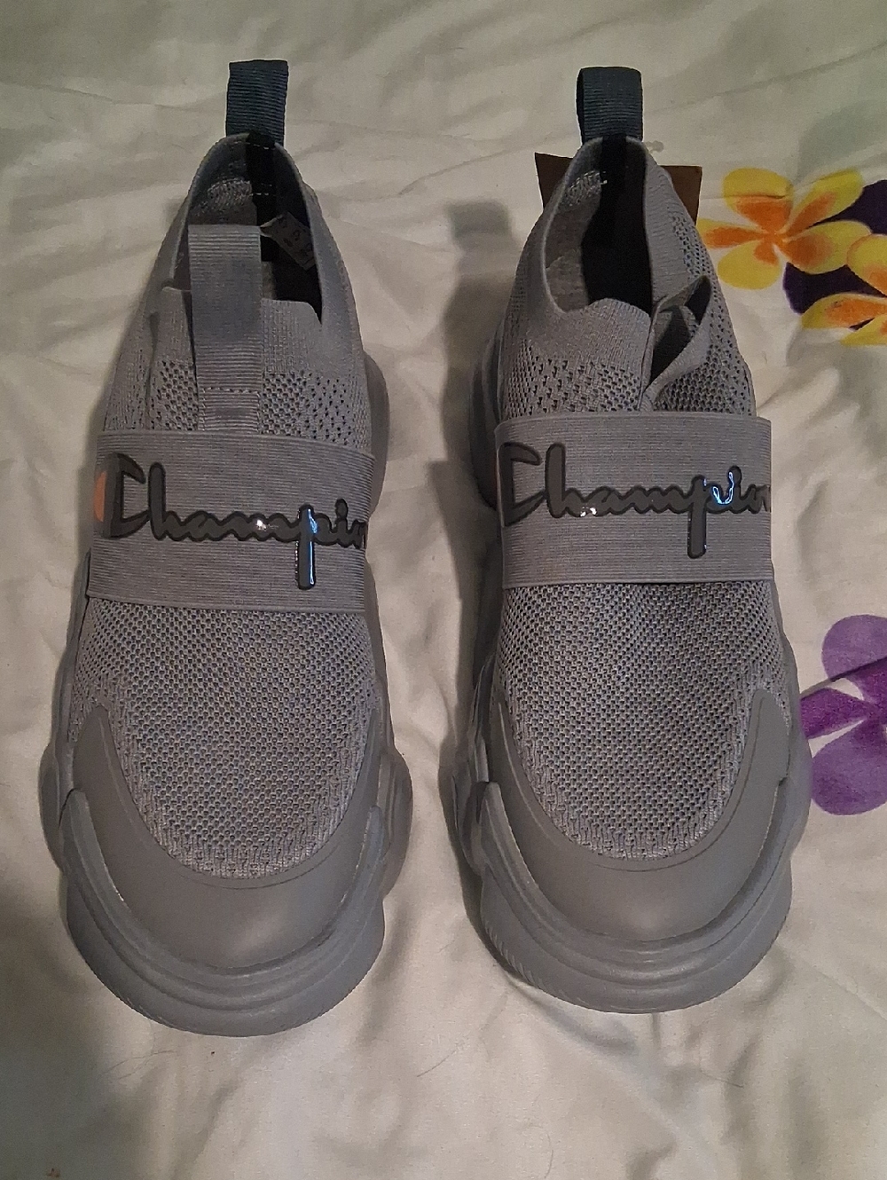 Champion Gray Slip-On Mesh Trainers with Logo Strap